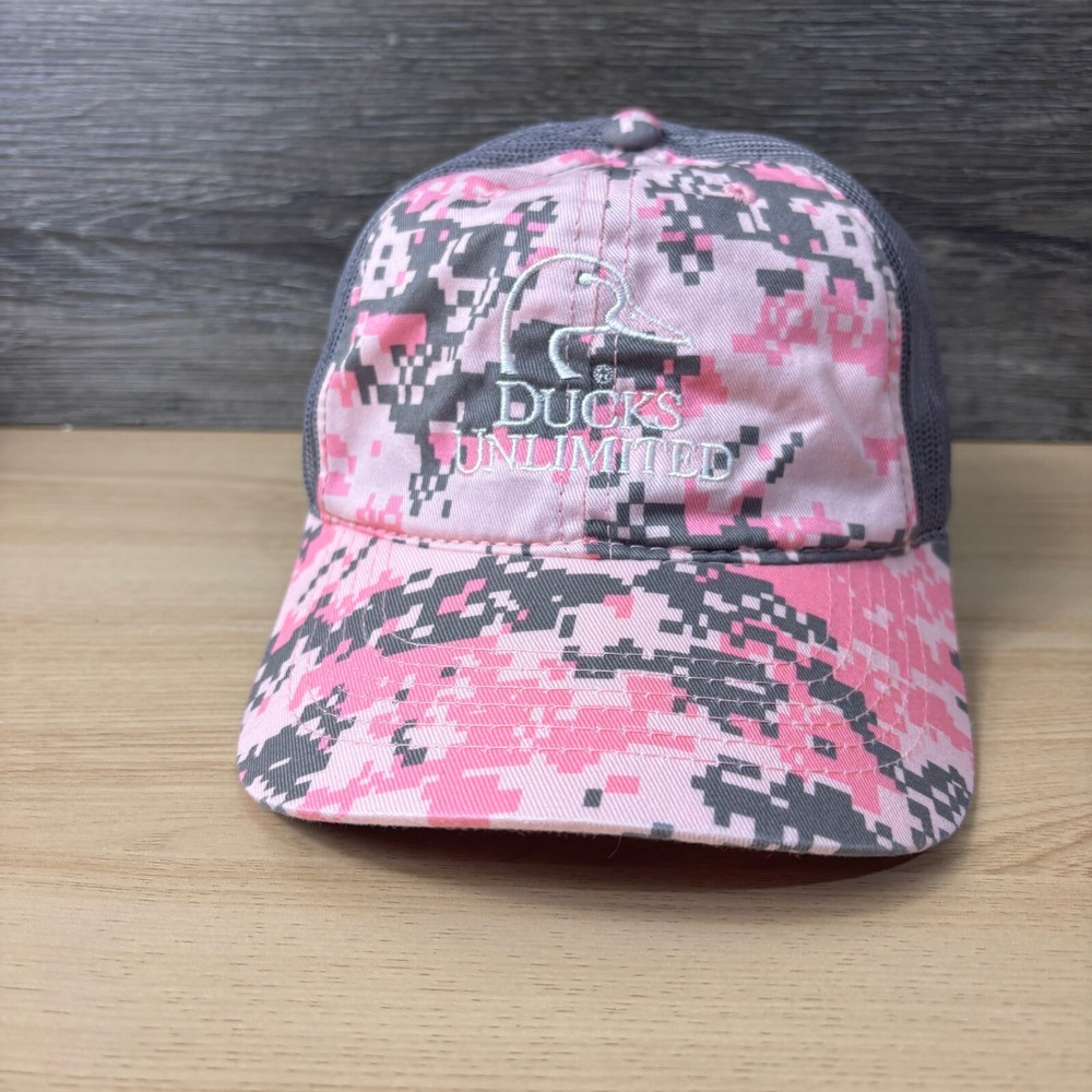 Ducks Unlimited Hat Cap Strap Back Womens Pink Gray Camo Hunting Outdoors